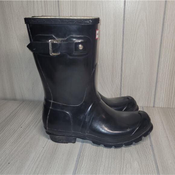 Hunter Womens Original Mid Calf Black Glossy Rain Boots Size 5 Mudders Snow - Picture 2 of 7